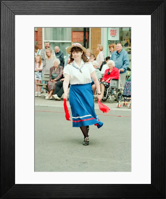 Framed Print : Redcar Folk Festival, 9th July 1994. Pictured, Morris Dancers perform in the High Street Framed Print : Redcar Folk Festival, 9th July 1994. Pictured, Morris Dancers perform in the High Street