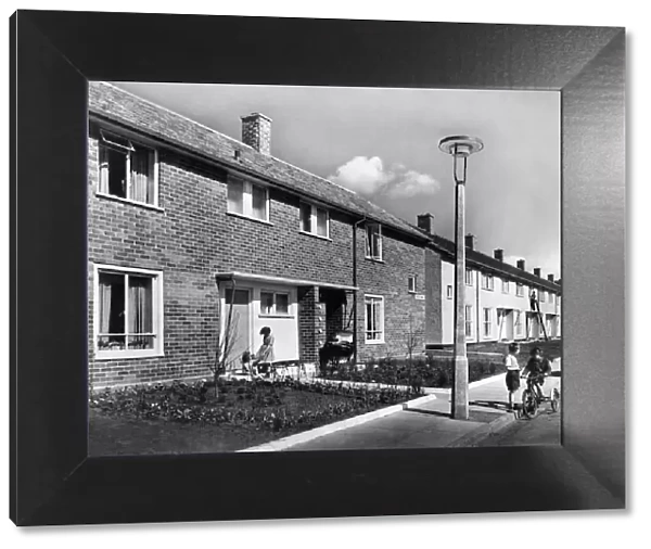 Street scene in Shirdley Walk, Kirkby, Liverpool. July 1958