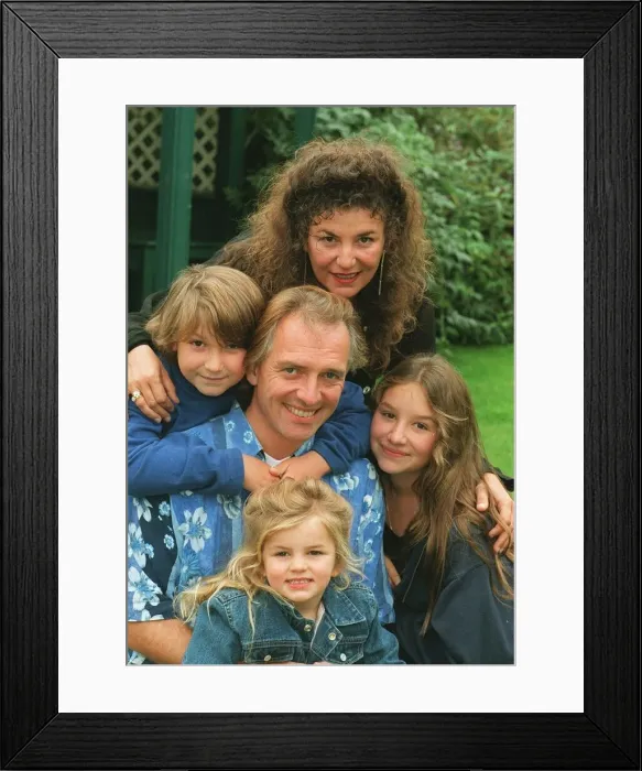 Framed Print : Comedian Rik Mayall and his family, wife Barbara and three children, Rosie Framed Print : Comedian Rik Mayall and his family, wife Barbara and three children, Rosie