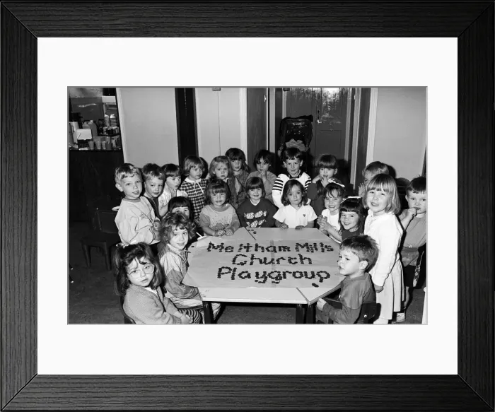 Framed Print : Play pennies... these children wrote the name of their playgroup with coins instead of a Framed Print : Play pennies... these children wrote the name of their playgroup with coins instead of a