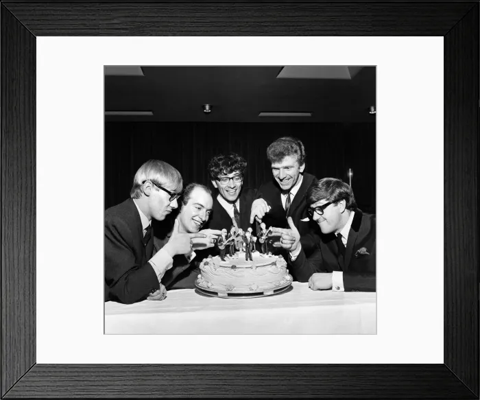Framed Print : Manchester pop group Freddie and the Dreamers join a celebration party in their honour