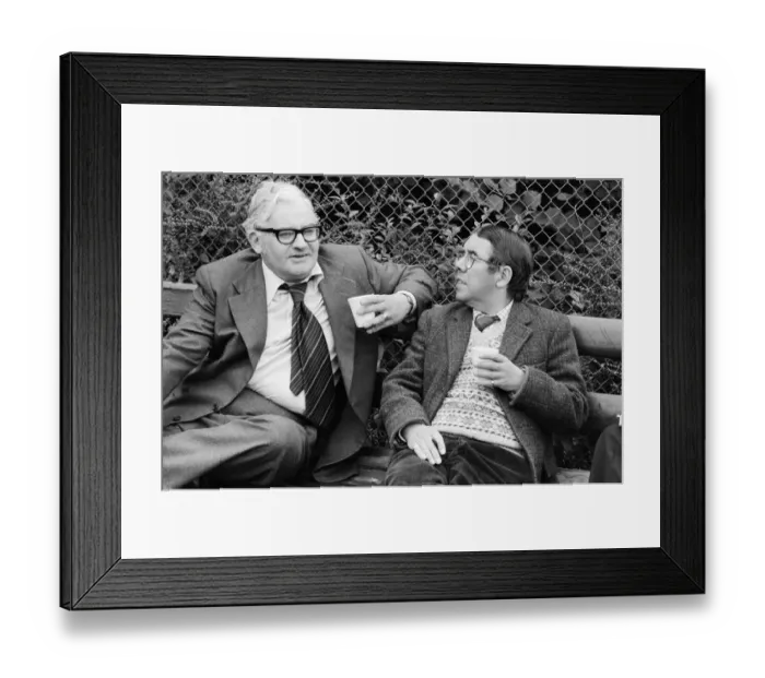 Framed Print : Comedians Ronnie Corbett and Ronnie Barker at Cowden Railway station near Edenbridge in Framed Print : Comedians Ronnie Corbett and Ronnie Barker at Cowden Railway station near Edenbridge in
