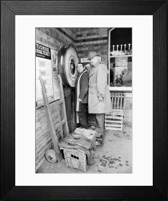 Framed Print : Comedians Ronnie Corbett and Ronnie Barker at Cowden Railway station near Edenbridge in
