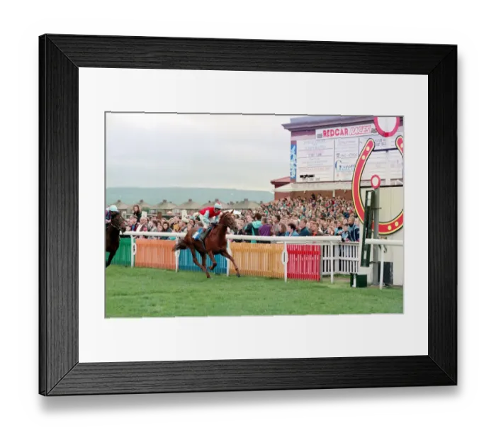 Framed Print : Horse Racing at Redcar. Zetland Gold Cup winner No 11 River North ridden by K Darley