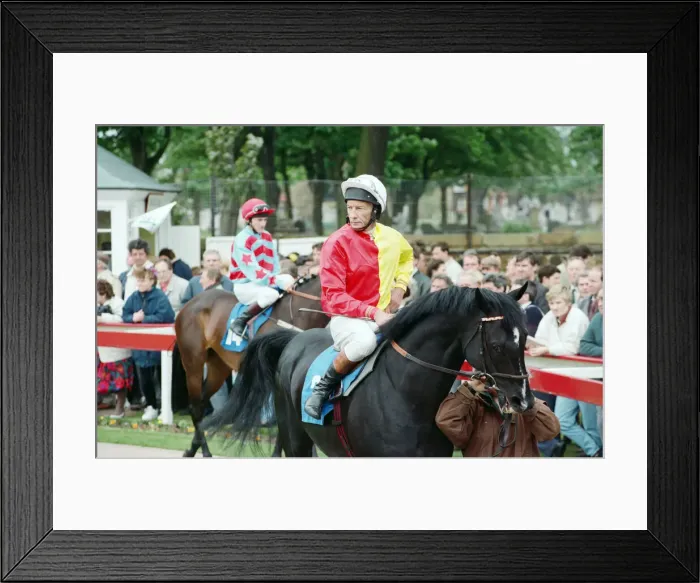 Framed Print : Horse Racing at Redcar. Lester Piggott at the Zetland Gold Cup Day. 31st May 1993