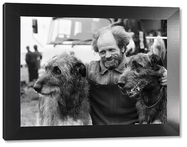 Honley Show. Show dogs... Mr Bill Jackson with his Irish Wolfhounds Rastus and Tryth
