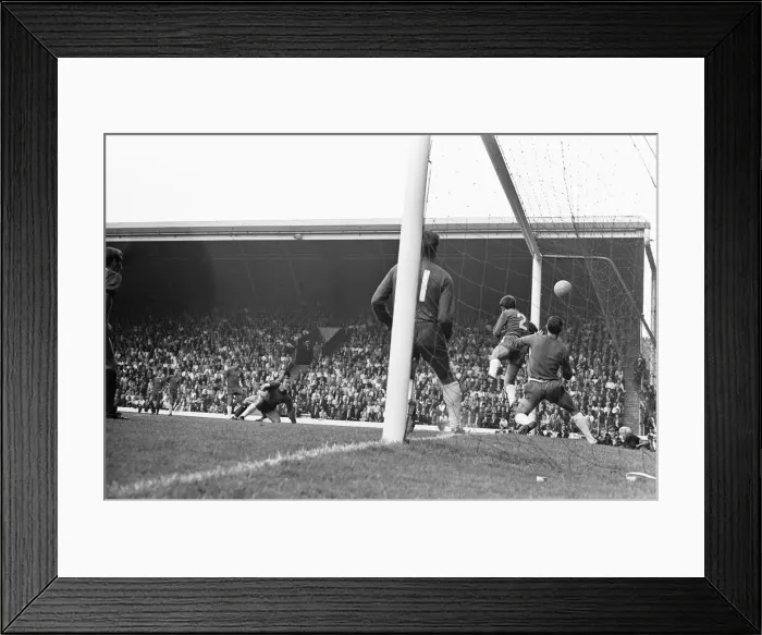 Framed Print : Liverpool v Chelsea Division One Football 8th August 1969 Ian St John scores Framed Print : Liverpool v Chelsea Division One Football 8th August 1969 Ian St John scores