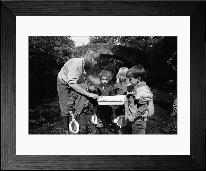 Framed Print : River finds - Marsden school children at work on a river project Framed Print : River finds - Marsden school children at work on a river project