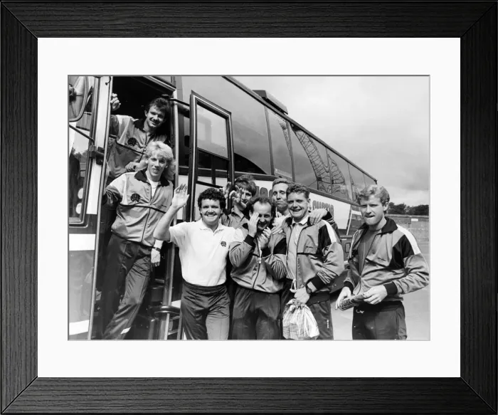 Framed Print : Newcastle United 1986, Pre Season. Players set off for the Isle of Mn Framed Print : Newcastle United 1986, Pre Season. Players set off for the Isle of Mn
