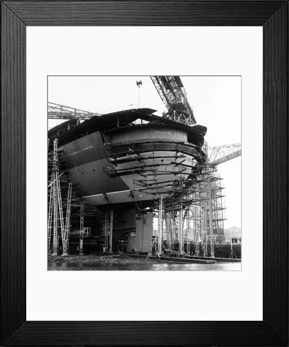 Framed Print : The rudder of the QE2 is held in position with winches and wooden blocks to await Framed Print : The rudder of the QE2 is held in position with winches and wooden blocks to await