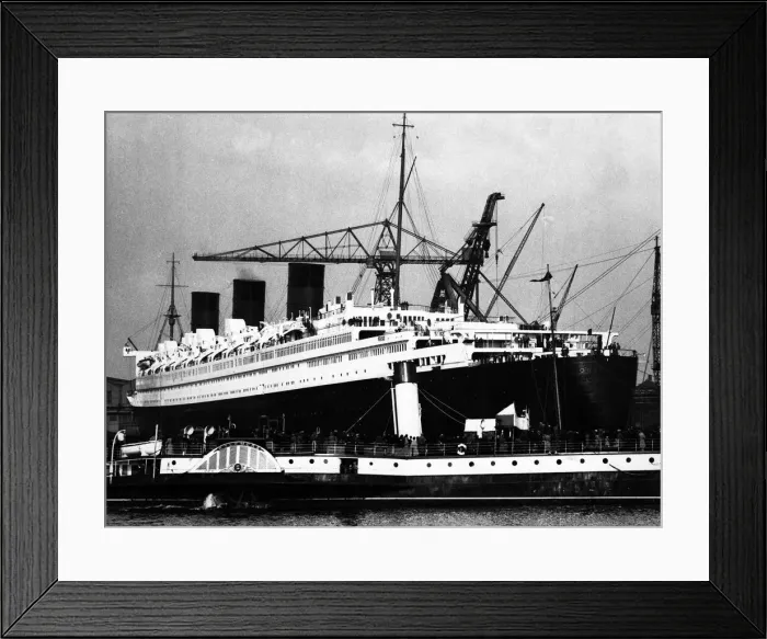Framed Print : People viewing The Cunard White Star ocean liner Queen Mary from the deck of the River Framed Print : People viewing The Cunard White Star ocean liner Queen Mary from the deck of the River