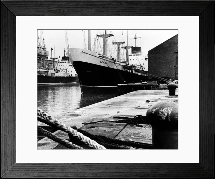 Framed Print : The Cunard vessel Scythia waits for the American Dock strike to finish before leaving her Framed Print : The Cunard vessel Scythia waits for the American Dock strike to finish before leaving her