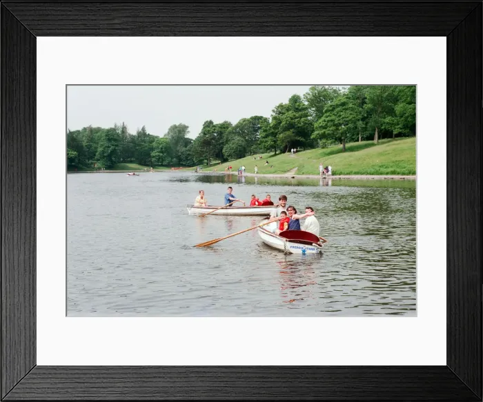 Framed Print : Rowing Boats for Hire return to Sefton Park, Liverpool, 13th June 1993 Framed Print : Rowing Boats for Hire return to Sefton Park, Liverpool, 13th June 1993