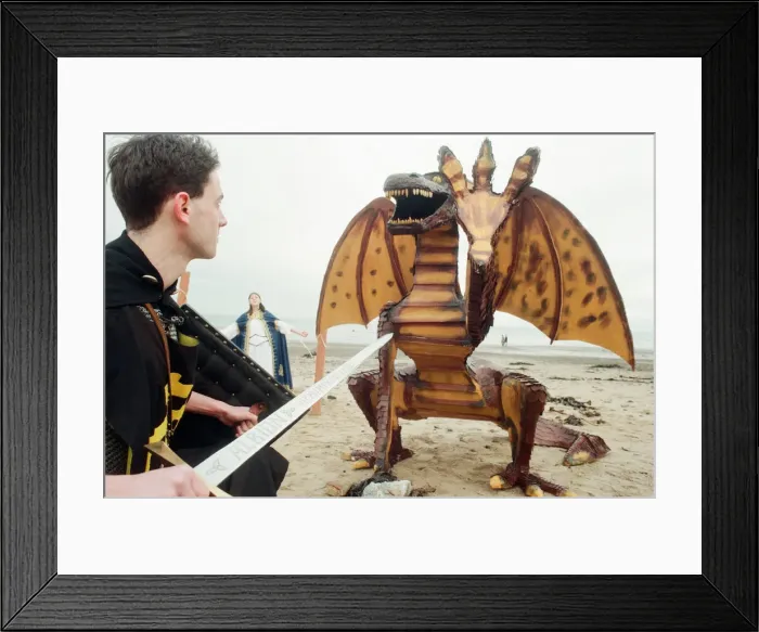 Framed Print : Staff at the Regent Cinema on Redcar Seafront have made a giant dragon Framed Print : Staff at the Regent Cinema on Redcar Seafront have made a giant dragon