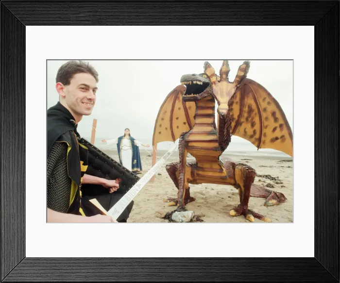 Framed Print : Staff at the Regent Cinema on Redcar Seafront have made a giant dragon Framed Print : Staff at the Regent Cinema on Redcar Seafront have made a giant dragon