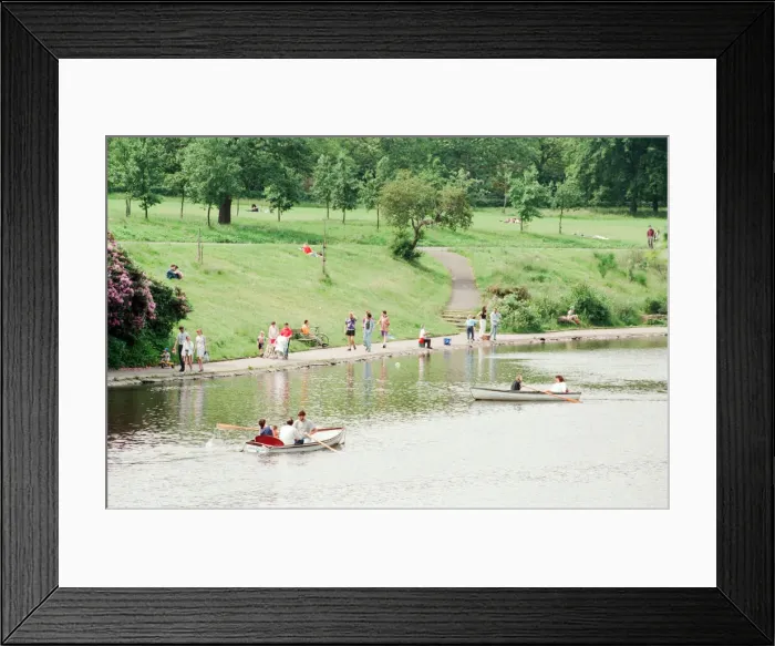 Framed Print : Rowing Boats for Hire return to Sefton Park, Liverpool, 13th June 1993 Framed Print : Rowing Boats for Hire return to Sefton Park, Liverpool, 13th June 1993