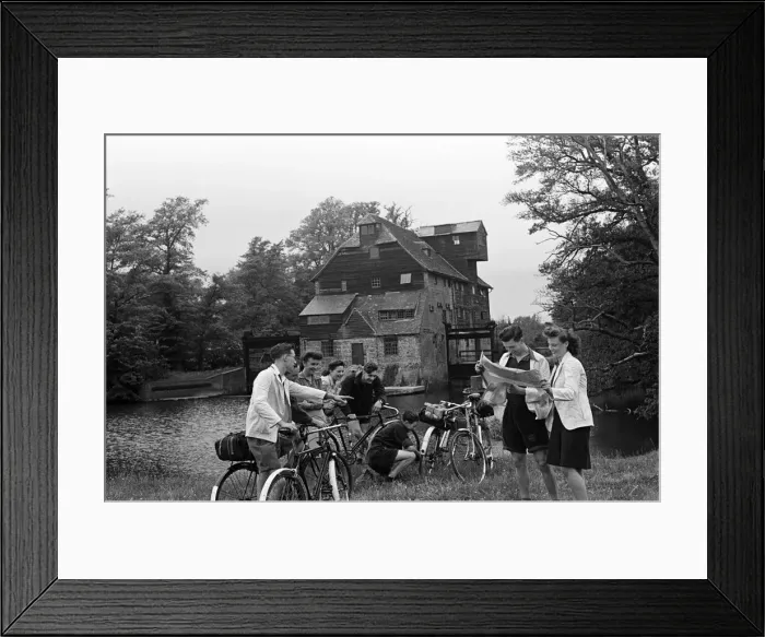 Framed Print : Members of the Youth Hostel Association at Houghton Mill in Houghton, Cambridgeshire Framed Print : Members of the Youth Hostel Association at Houghton Mill in Houghton, Cambridgeshire