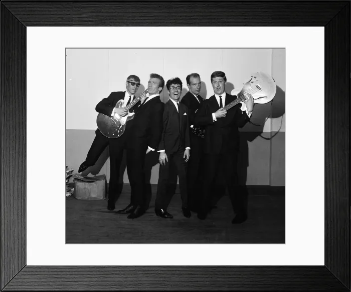 Framed Print : Manchester pop group Freddie and the Dreamers backstage at the Britannia Theatre Framed Print : Manchester pop group Freddie and the Dreamers backstage at the Britannia Theatre