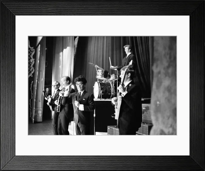 Framed Print : Manchester pop group Freddie and the Dreamers performing on stage at the Britannia Framed Print : Manchester pop group Freddie and the Dreamers performing on stage at the Britannia