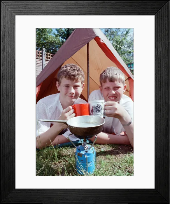 Framed Print : A local Scout has been camping out since the beginning of February in a bid to win a trip