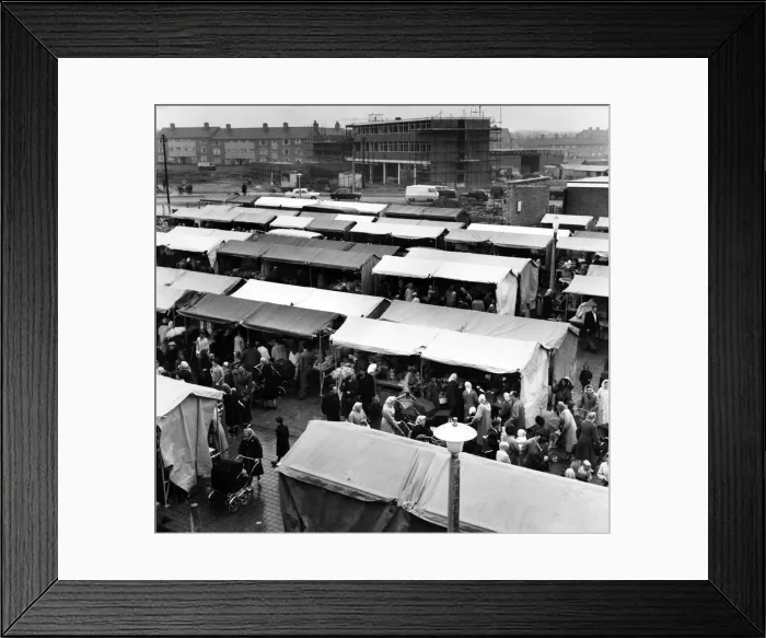 Framed Print : Kirkbys town market at a time when it was crowded with shoppers. 26th April 1961 Framed Print : Kirkbys town market at a time when it was crowded with shoppers. 26th April 1961