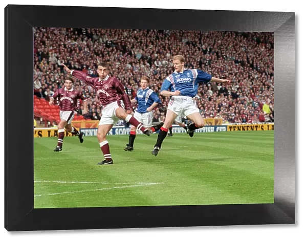 Gordon Durie Rangers football player scores goal against Hearts. 18th May 1996