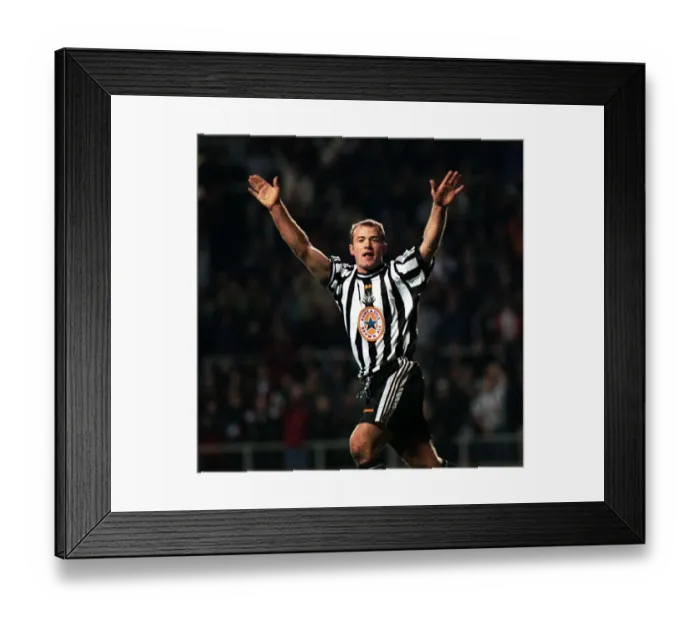 Framed Print : Alan Shearer Newcastle celebrates after a January 1998 goal during the Newcastle United