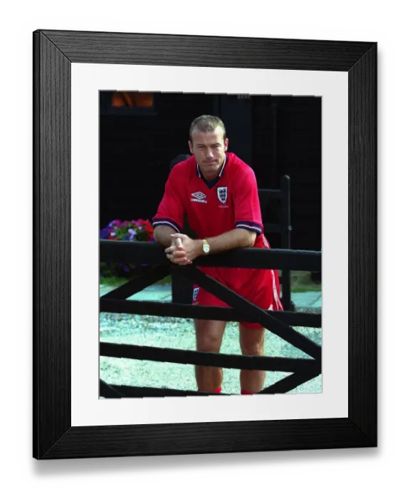 Framed Print : Alan Shearer August 1998 England Football Player standing leaning against fence Framed Print : Alan Shearer August 1998 England Football Player standing leaning against fence