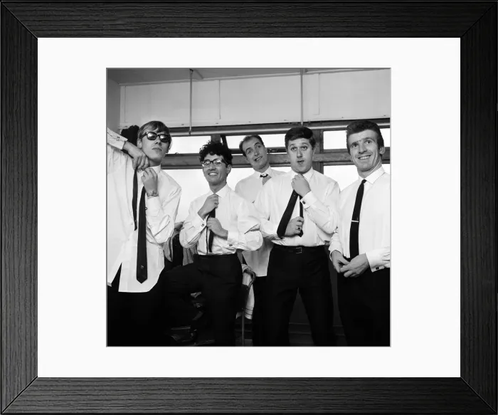 Framed Print : Manchester pop group Freddie and the Dreamers backstage at the Britannia Theatre Framed Print : Manchester pop group Freddie and the Dreamers backstage at the Britannia Theatre