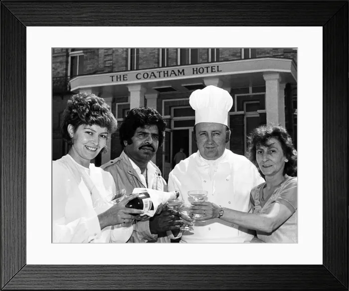 Framed Print : Four of the team who aim to cook up something special at The Coatham celebrate Framed Print : Four of the team who aim to cook up something special at The Coatham celebrate