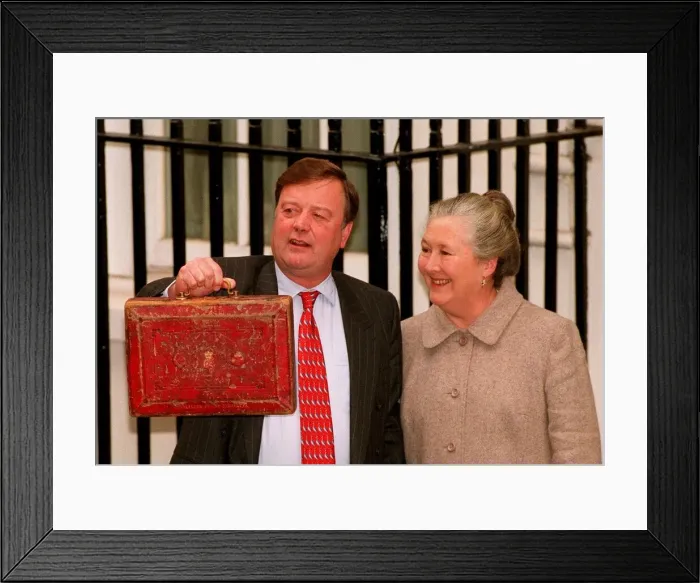 Framed Print : Kenneth Clarke MP Chancellor of the Exchequer with wife Gillian on budget day