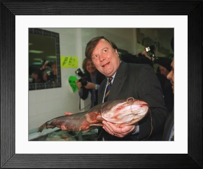 Framed Print : KENNETH CLARKE MP HOLDING A LARGE FISH Framed Print : KENNETH CLARKE MP HOLDING A LARGE FISH