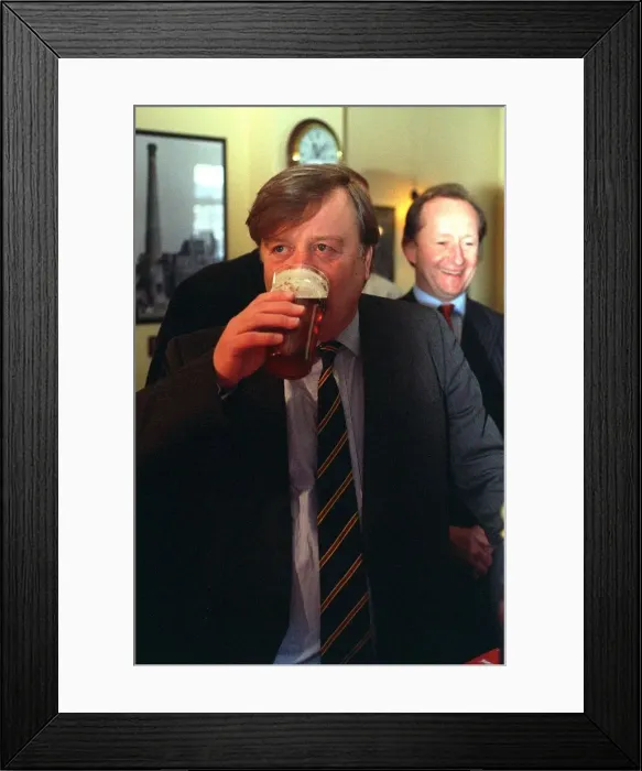 Framed Print : INFLATION BUSTER KEN CLARKE MP STRUGGLES WITH HIS PINT IN THE MAWSON ARMS PUB CHISWICK
