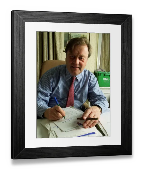Framed Print : Kenneth Clarke MP at his Parliamentry Office December 1998 working at his desk