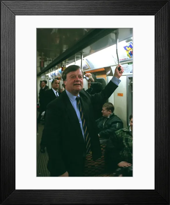 Framed Print : KENNETH CLARKE MP TRAVELLING ON THE LONDON UNDERGROUND ON DISTRICT LINE ON WAY TO BARONS