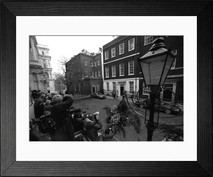Framed Print : The Scene in Downing Street today after Chancellor of the Exchequer Kenneth Clarke MP