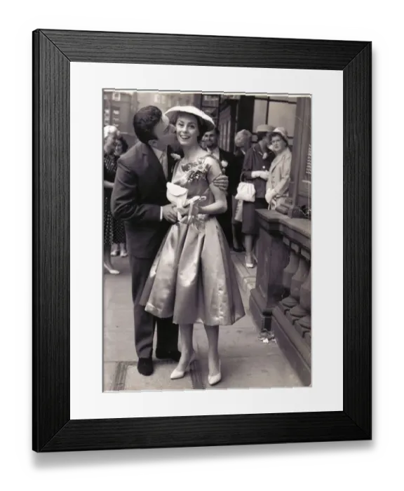 Framed Print : Coventry singer Vince Hill on his wedding day in 1958 with wife Annie Framed Print : Coventry singer Vince Hill on his wedding day in 1958 with wife Annie