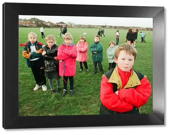Hands off our playing field. Defiant youngsters, schoolchildren from Saltscar School
