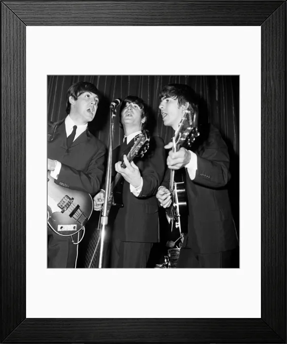 Framed Print : Paul McCartney, John Lennon and George Harrison of the Beatles seen here performing Framed Print : Paul McCartney, John Lennon and George Harrison of the Beatles seen here performing