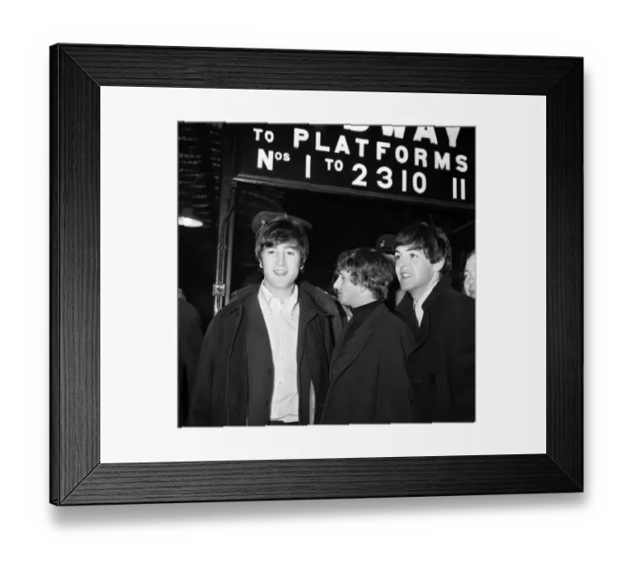 Framed Print : The Beatles at paddington Station about to board the train for the filmining for Framed Print : The Beatles at paddington Station about to board the train for the filmining for