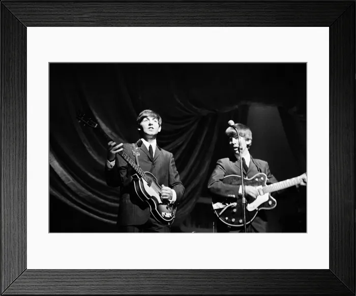 Framed Print : Paul McCartney and George Harrison of The Beatles performing on stage in Carlisle Framed Print : Paul McCartney and George Harrison of The Beatles performing on stage in Carlisle