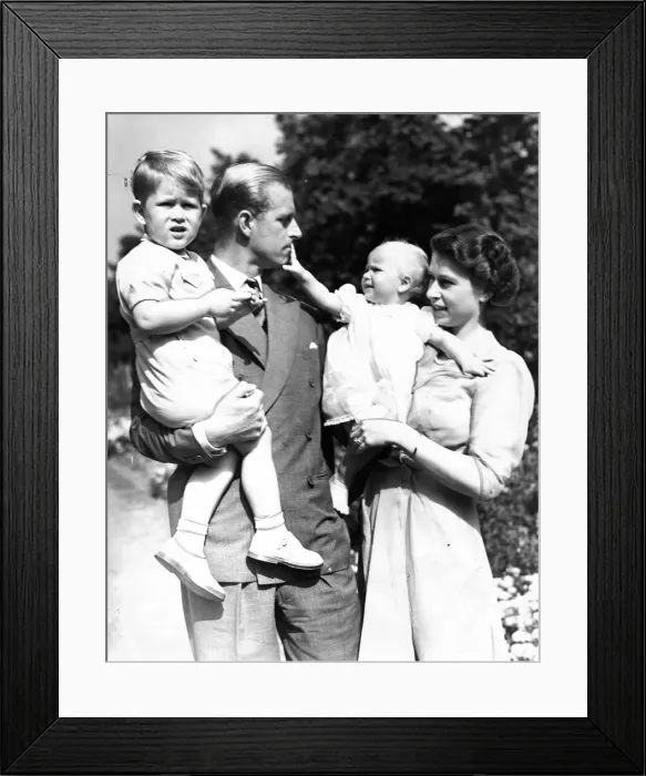 Framed Print : Queen Elizabeth II and her husband Prince Philip with their two children Prince Charles Framed Print : Queen Elizabeth II and her husband Prince Philip with their two children Prince Charles