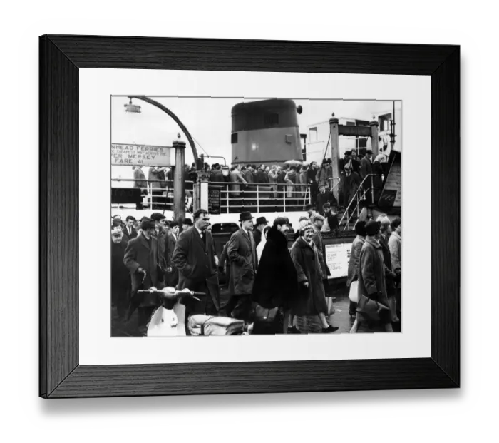Framed Print : Crowded ferry boats operated a faster than usual shuttle service from Birkenhead