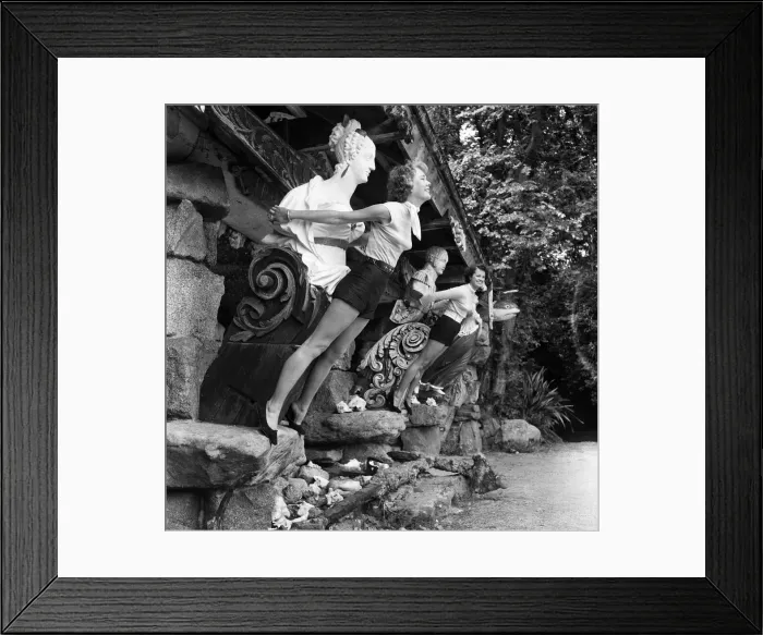 Framed Print : Women posing at Valhalla in the Abbey Gardens in Tresco, Isles of Scilly Framed Print : Women posing at Valhalla in the Abbey Gardens in Tresco, Isles of Scilly