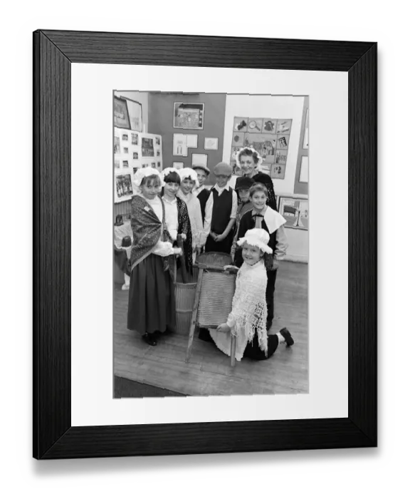 Framed Print : Lepton C of E First School. Staff and pupils wore the traditional clothes of