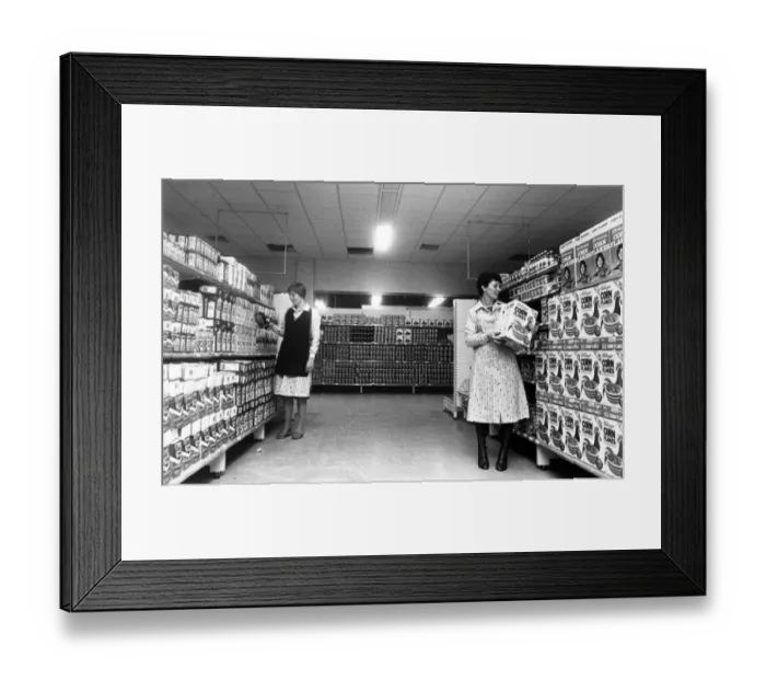 Framed Print : Women working in Hintons supermarket, Redcar. 26th October 1981 Framed Print : Women working in Hintons supermarket, Redcar. 26th October 1981