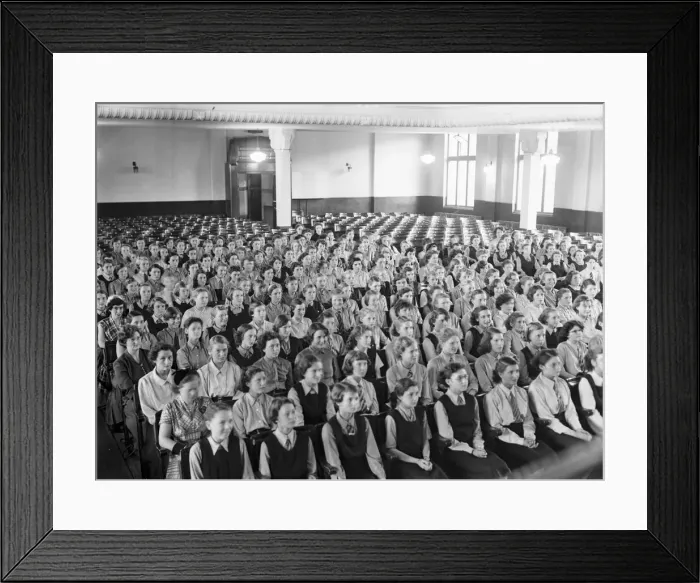 Framed Print : School assembly in Coventry circa 1954
