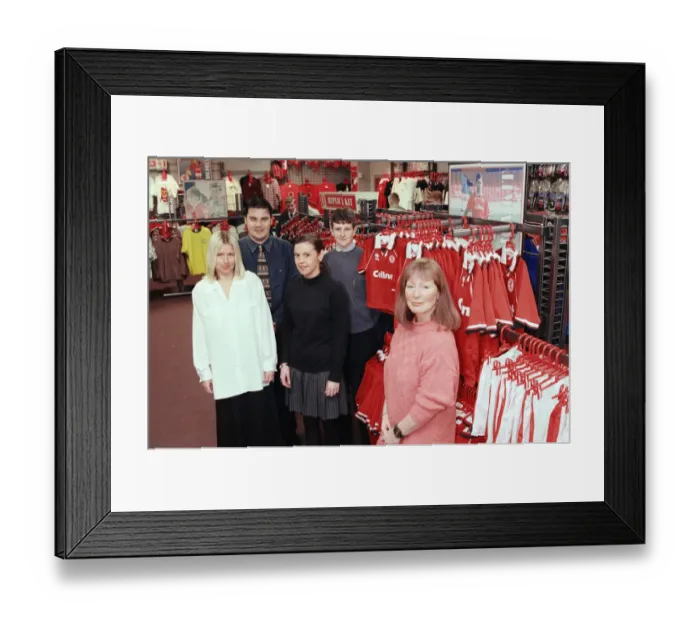 Framed Print : The Staff at the Boro club shop, 3rd January 1996