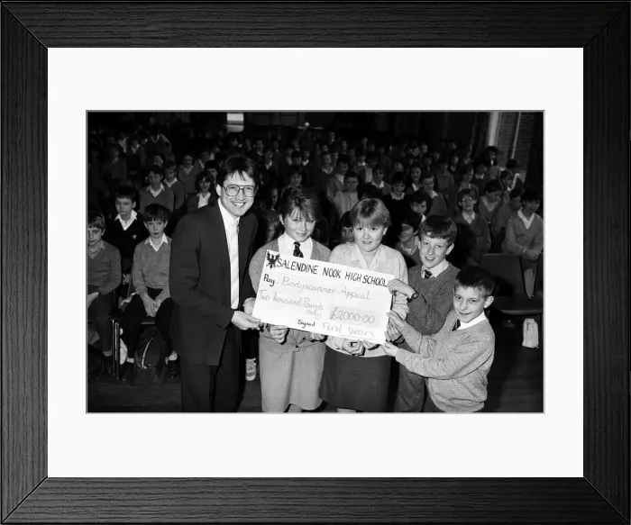 Framed Print : A massive cheque for a massive amount! First year pupils at Salendine Nook High School Framed Print : A massive cheque for a massive amount! First year pupils at Salendine Nook High School