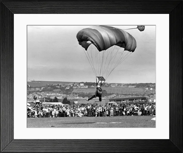 Framed Print : One of the free-fall parachutes arrives safety - and on target- on Skelton Carnival field Framed Print : One of the free-fall parachutes arrives safety - and on target- on Skelton Carnival field